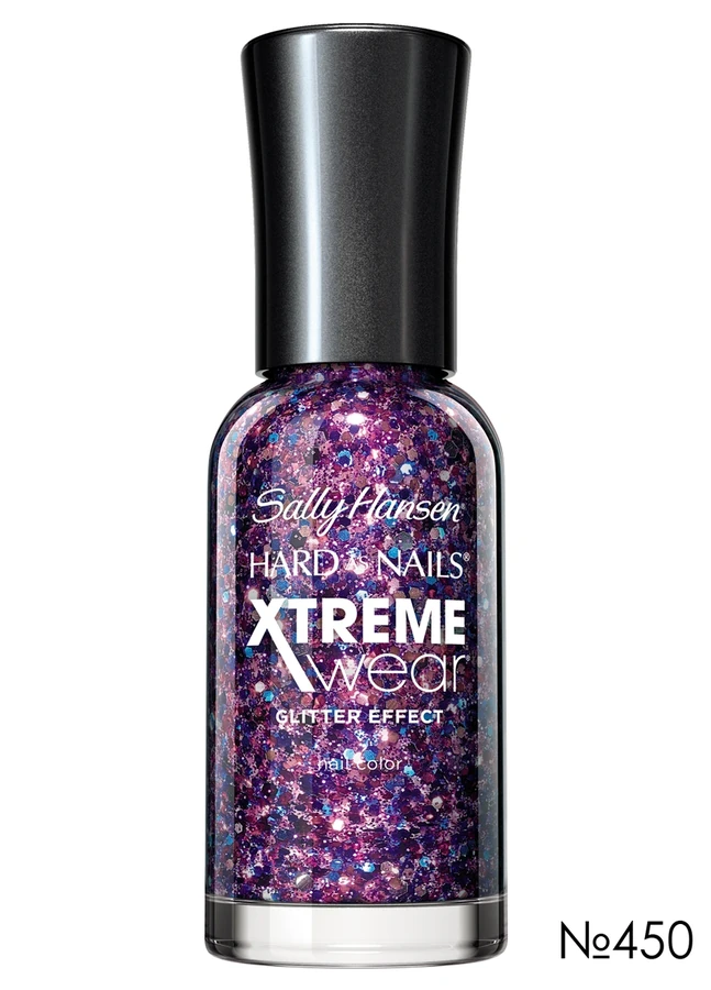 Зміцнюючий лак Sally Hansen Xtreme wear №450 Jam Packed пурпурові та блакитні блискітки, прозорий 11.8 мл