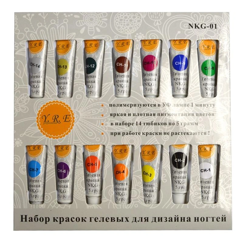 Набір гелевих фарб 14 кольорів по 5 мл YRE Set of Gel Paints 14 шт по 5 мл
