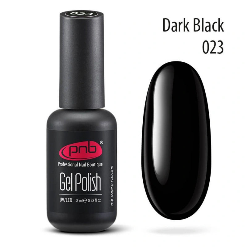 Гель-лак PNB №023 Dark Black чорний, емаль 8 мл