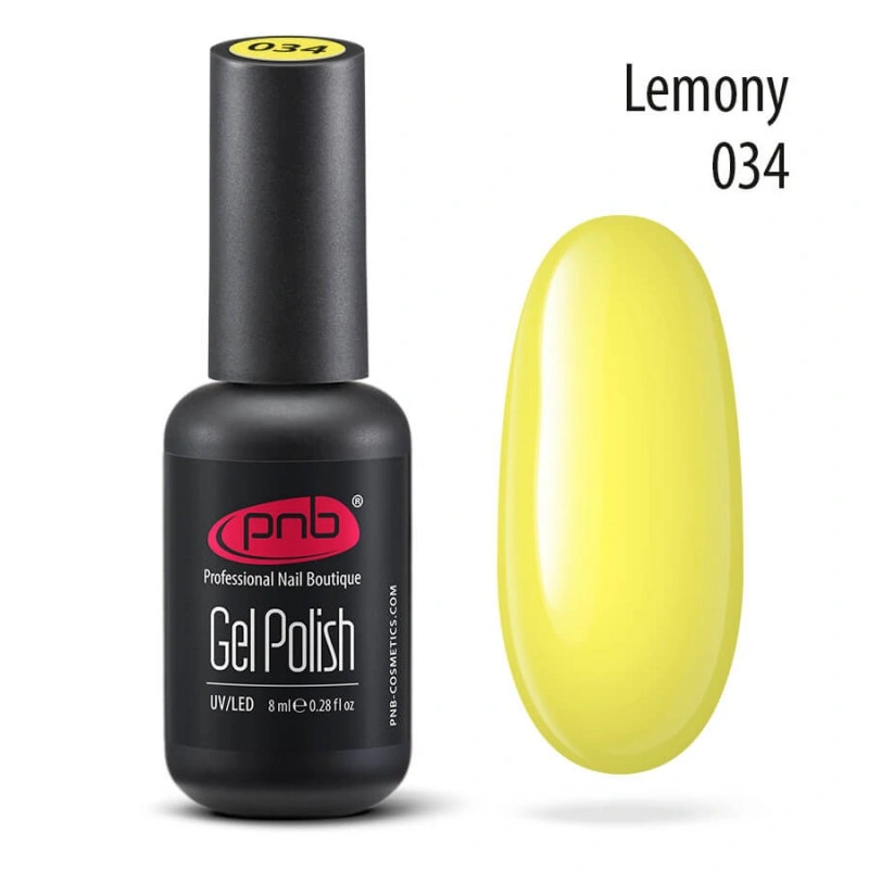 Гель-лак PNB №034 Lemony світло-жовтий, емаль 8 мл
