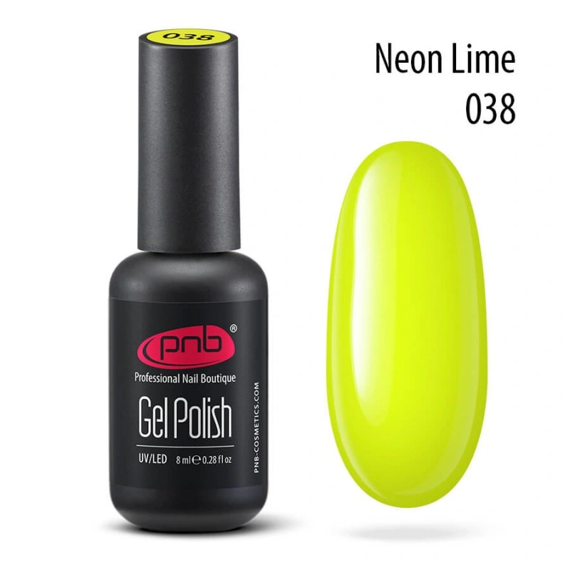 Гель-лак PNB №038 Neon Lime неоновий салатовий, емаль 8 мл