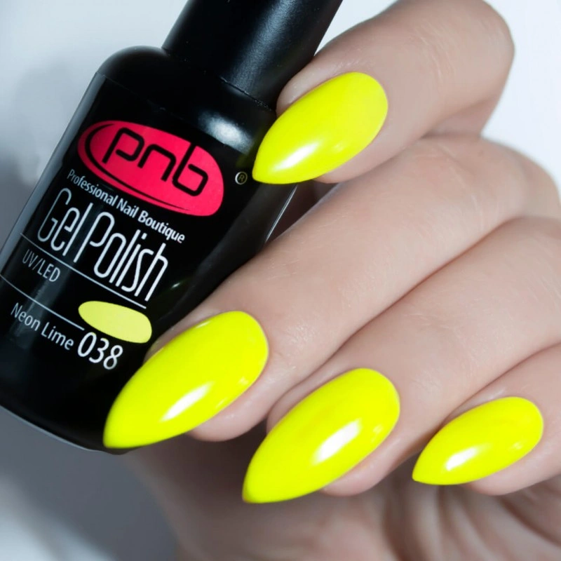 Гель-лак PNB №038 Neon Lime неоновий салатовий, емаль 8 мл