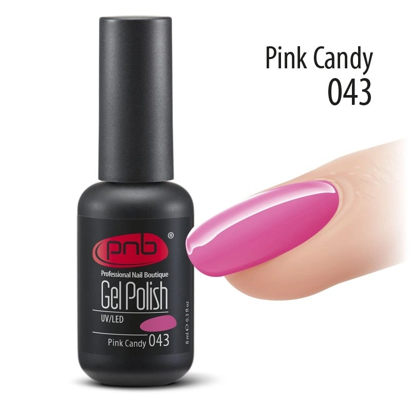 Гель-лак PNB №043 Pink Candy яскраво-рожевий, емаль 8 мл
