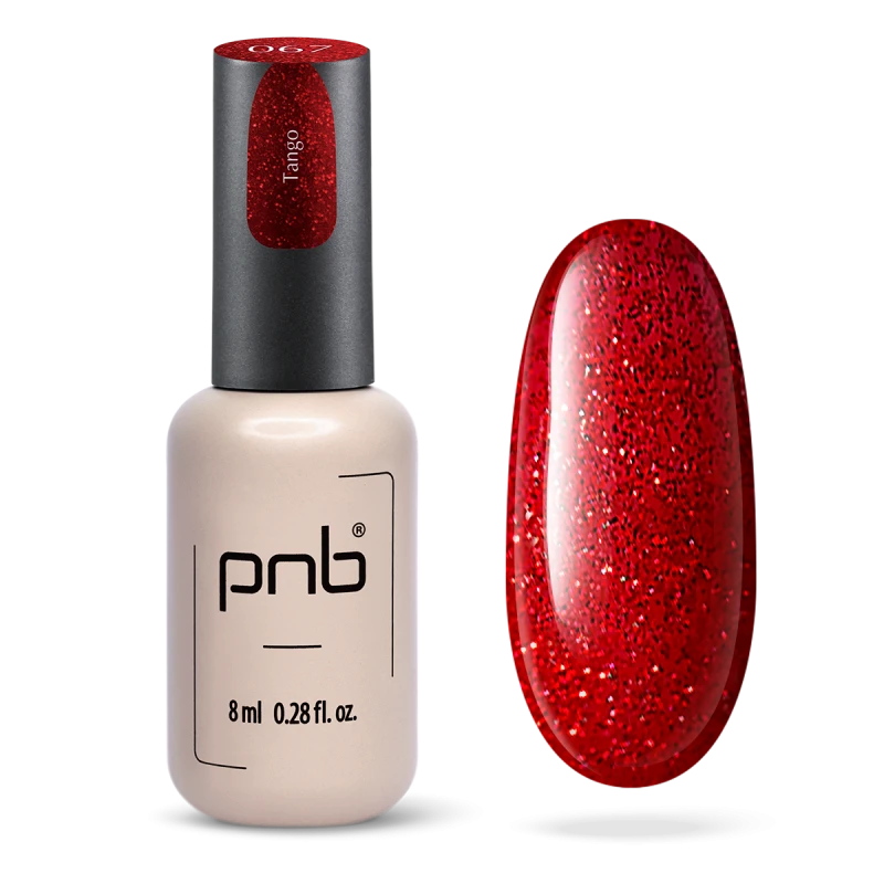 Гель-лак PNB №067 Tango червоний з червоним глітером 8 мл