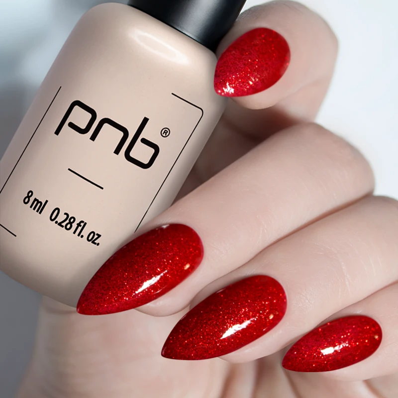 Гель-лак PNB №067 Tango червоний з червоним глітером 8 мл