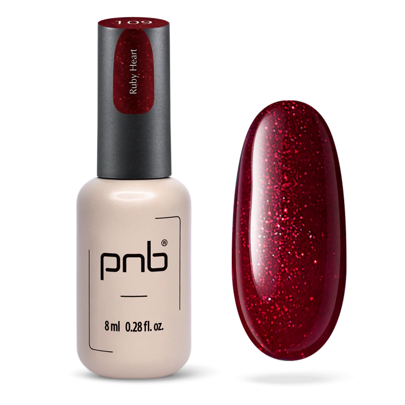Гель-лак PNB №109 Ruby Heart рубін з червоними блискітками 8 мл