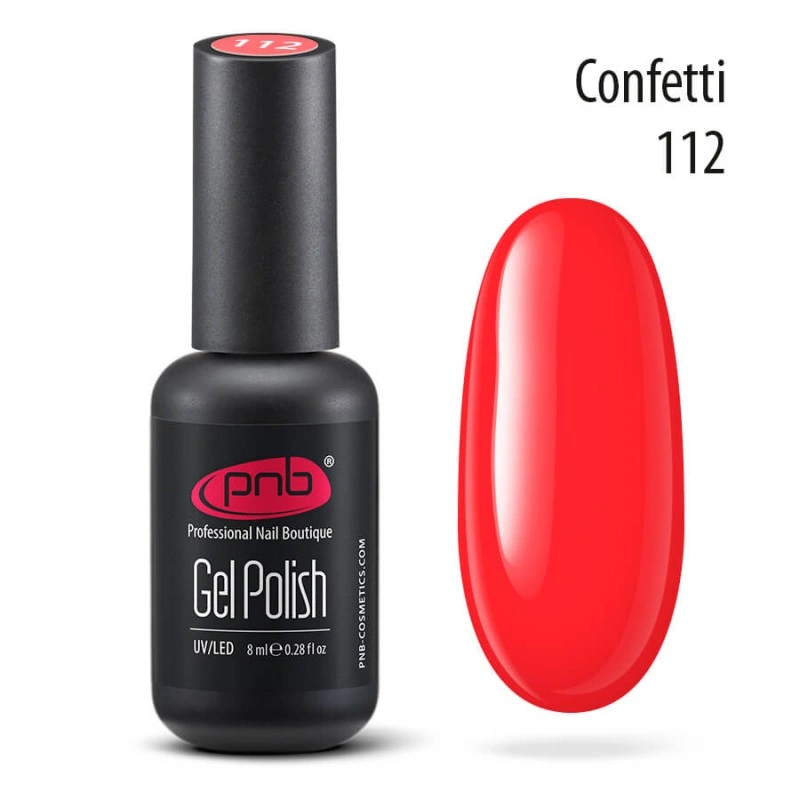 Гель-лак PNB №112 Confetti неоновий кораловий, емаль 8 мл
