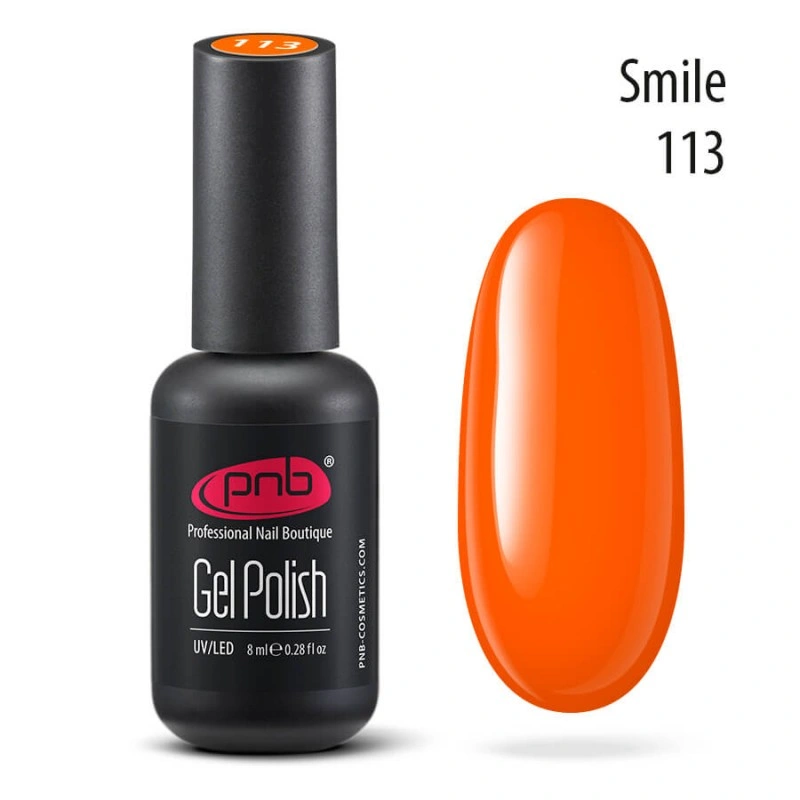 Гель-лак PNB №113 Smile неоновий помаранчевий, емаль 8 мл