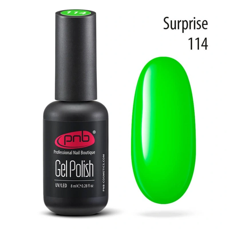 Гель-лак PNB №114 Surprise салатовий, неоновий 8 мл