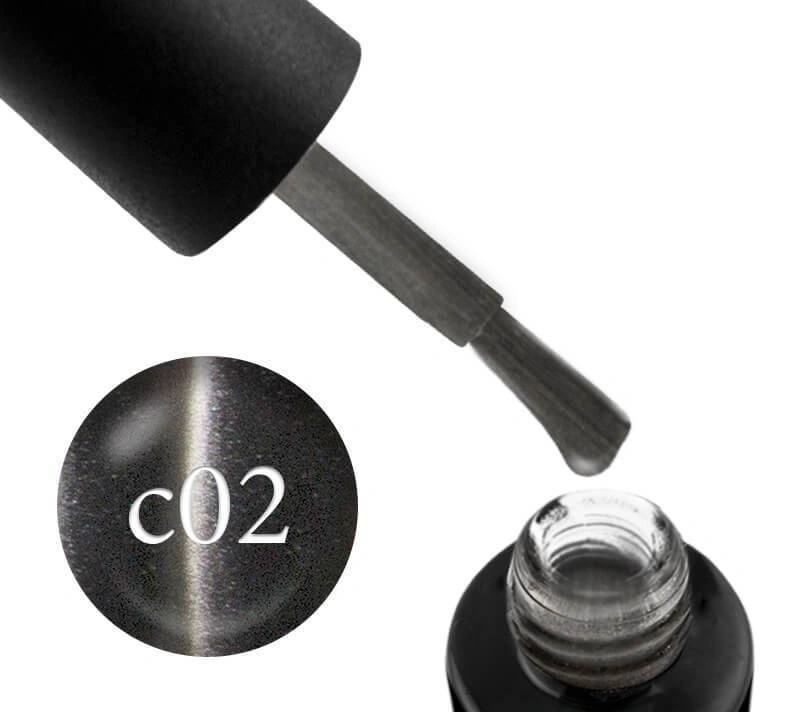 Магнітний гель-лак Naomi Gel Polish Cat Eyes С02 графіт із шиммером 6 мл