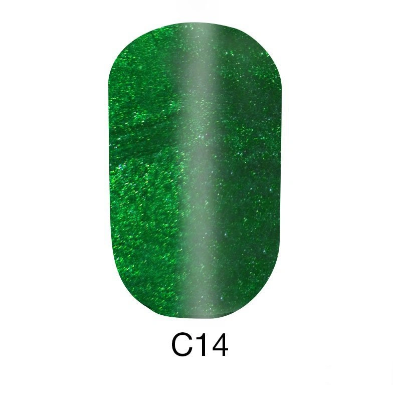 Магнітний гель-лак Naomi Gel Polish Cat Eyes С14 зелено-салатовий з шиммером 6 мл