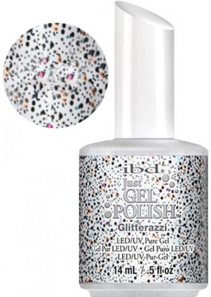 Гель-лак IBD Just Gel Polish Glitterazzi чорні, сріблясті та бежеві блискітки на прозорій основі 14 мл