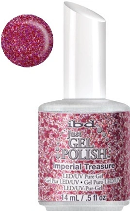 Гель-лак IBD Just Gel Polish Imperial Treasure червоні та рожеві блискітки на прозорій основі 14 мл