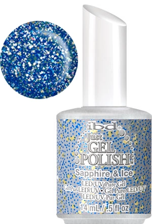 Гель-лак IBD Just Gel Polish Sapphire & Ice 14мол сині та золотисті блискітки на прозорій основі
