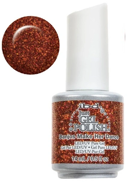 Гель-лак IBD Just Gel Polish Banjos Make Her Dance дрібні золоті, коричневі та червоні блискітки на прозорій основі 14 мл