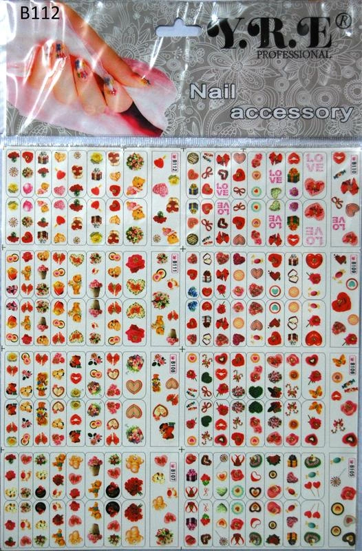 Водні наклейки для нігтів на аркуші 12 видів YRE Water Stickers on a sheet 12 шт