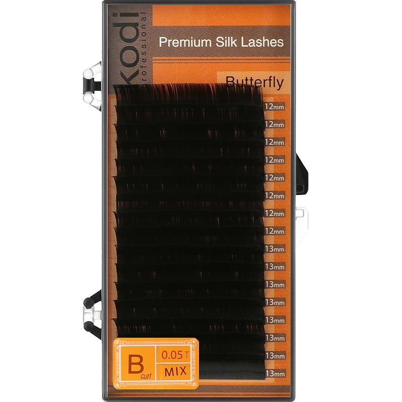 Преміум вії для нарощування штучні Kodi Premium Silk Lashes Butterfly Black (B/0.05, 12-13 мм) чорні