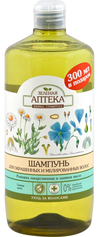 Зелена аптека Shampoo for Highlighted Hair and chamomile and flaxseed oil 1000 ml