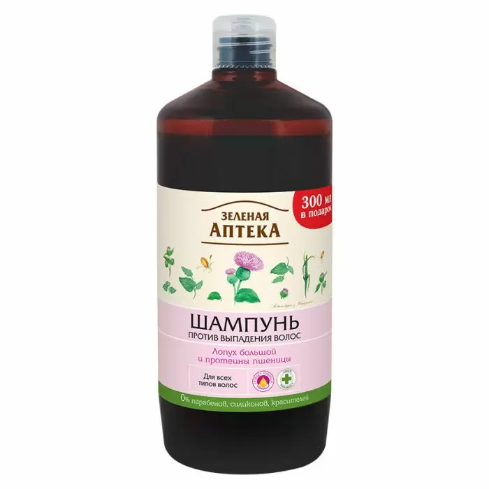 Green Pharmacy Shampoo Against Hair Burdock and Wheat Proteins 1000 мл