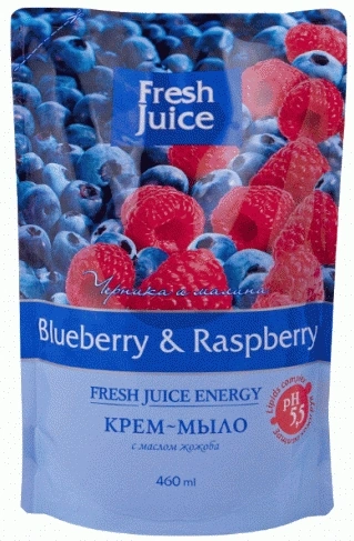 Крем-мило з маслом жожоба Чорниця та малина Fresh Juice Cream Soap Blueberry & Raspberry дой-пак 460 мл