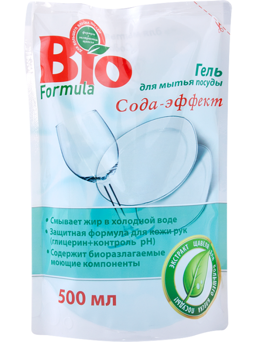 Гель для миття посуду Сода-ефект BIO Formula Gel for Washing Dishes Soda Effect дой-пак 500 мл