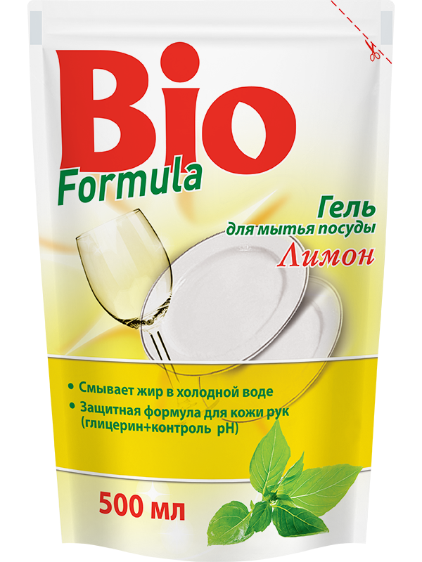 Гель для миття посуду Лимон BIO Formula Dishwashing Lemon дой-пак 500 мл