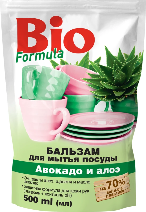 Бальзам для миття посуду Авокадо та алое BIO Formula Dishwashing Avocado and Aloe Vera дой-пак 500 мл