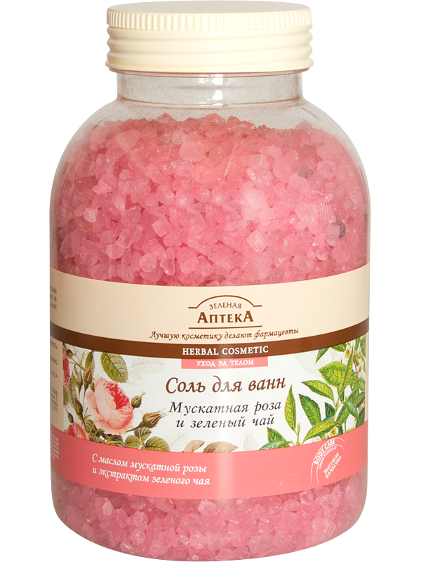 Сіль для ванни "Мускатна троянда та зелений чай" Green Pharmacy Bath Salt Muscat Rose & Green Tea 1300 г