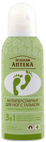 Антиперспірант для ніг з тальком Зелена аптека Deodorant for feet with talcum powder 150 мл