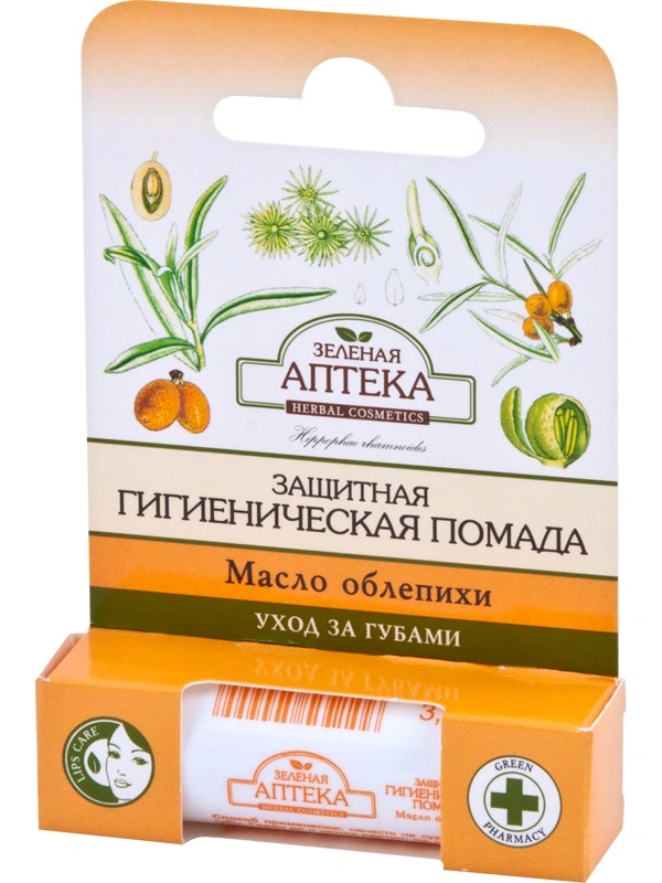 Захисна гігієнічна помада з маслом обліпихи Зелена аптека Protective Lip Balm With Sea Buckthorn Oil 3,6г