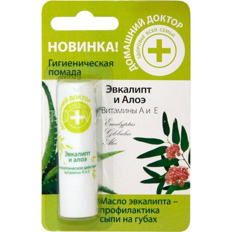 Гігієнічна помада Евкаліпт та алое Домашний Доктор (The Doctor) Blister Lip Balm Eucalyptus and Aloe 3,6г