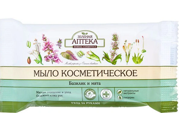 Мило косметичне Базилік та м`ята Зелена аптека Soap Cosmetic Basil and Mint 75 г