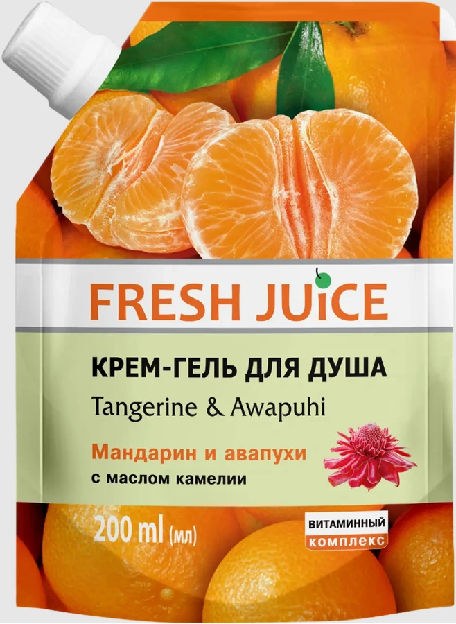 Крем-гель для душу Мандарин та Імбир Fresh Juice Cream-Shower Gel Doypack Tangerine and Awapuhi 200 мл