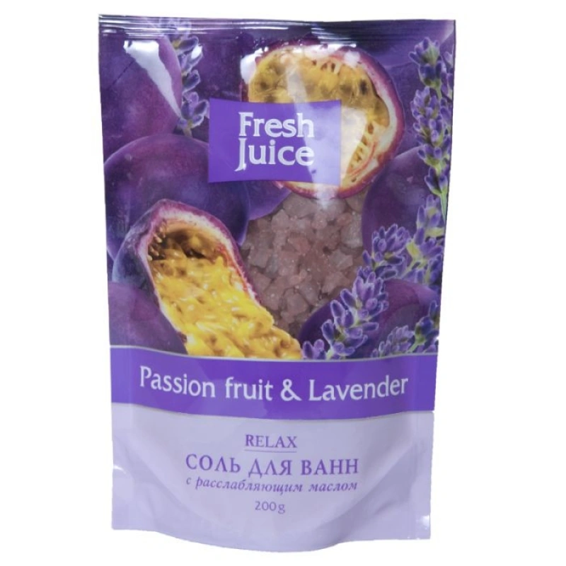Сіль для ванни Маракуйя і Лаванда Fresh Juice Bath Salt Doypack Passion fruit and Lavender дой-пак 200мл