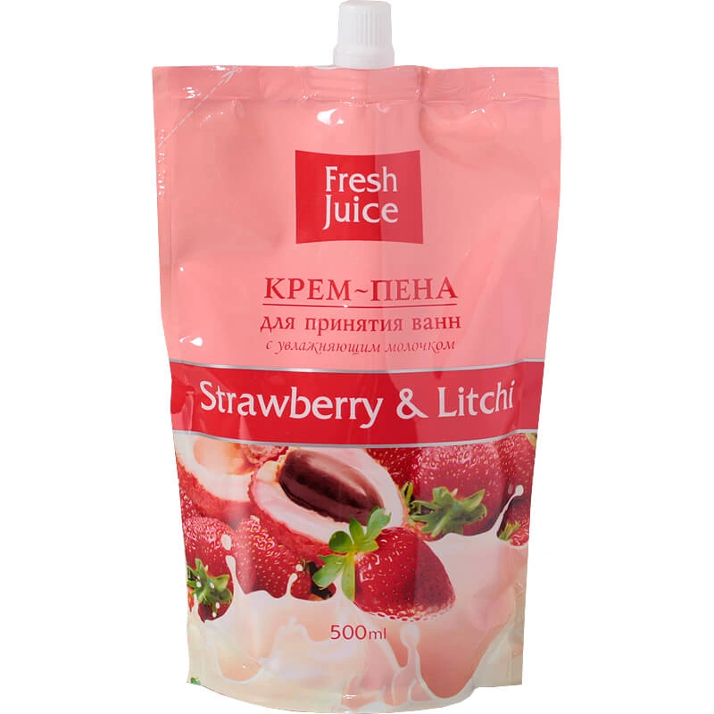 Крем-піна для ванни Полуниця та Лічі Fresh Juice Cream Foam for Bath Doypack Strawberry and Litchi 500мол дой-пак