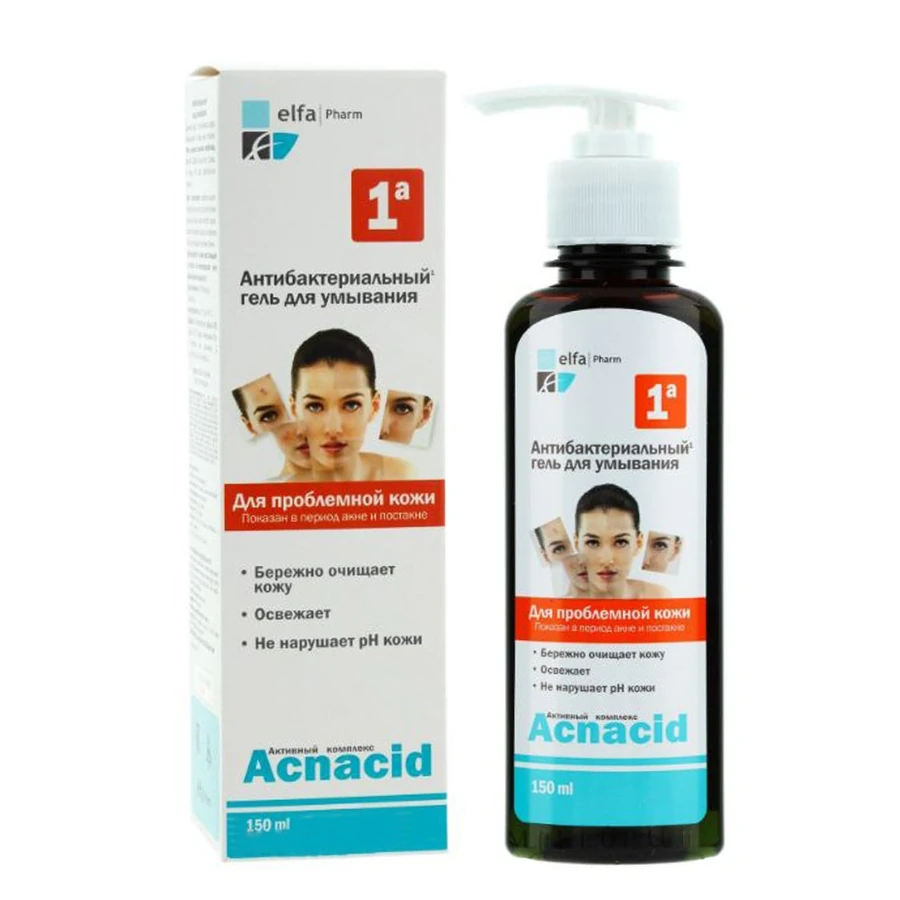Антибактеріальний гель для вмивання Acnacid Elfa Pharm Acnacid Antibacterial Gel Ceanser 150мол