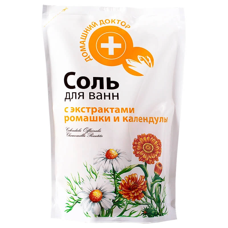 Сіль для ванни з екстрактом ромашки та календули Домашний Доктор (The Doctor) Salt with Chamomile and Calendula doypack дой-пак 500г