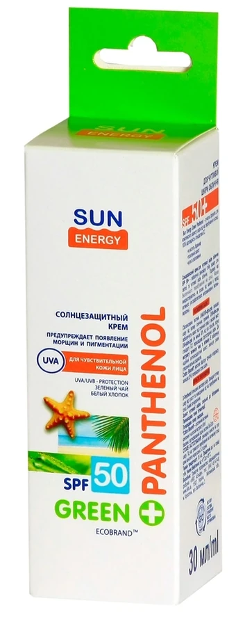 Сонцезахисний крем для обличчя SPF 50 Sun Energy Green Panthenol Face Cream SPF 50 30мол