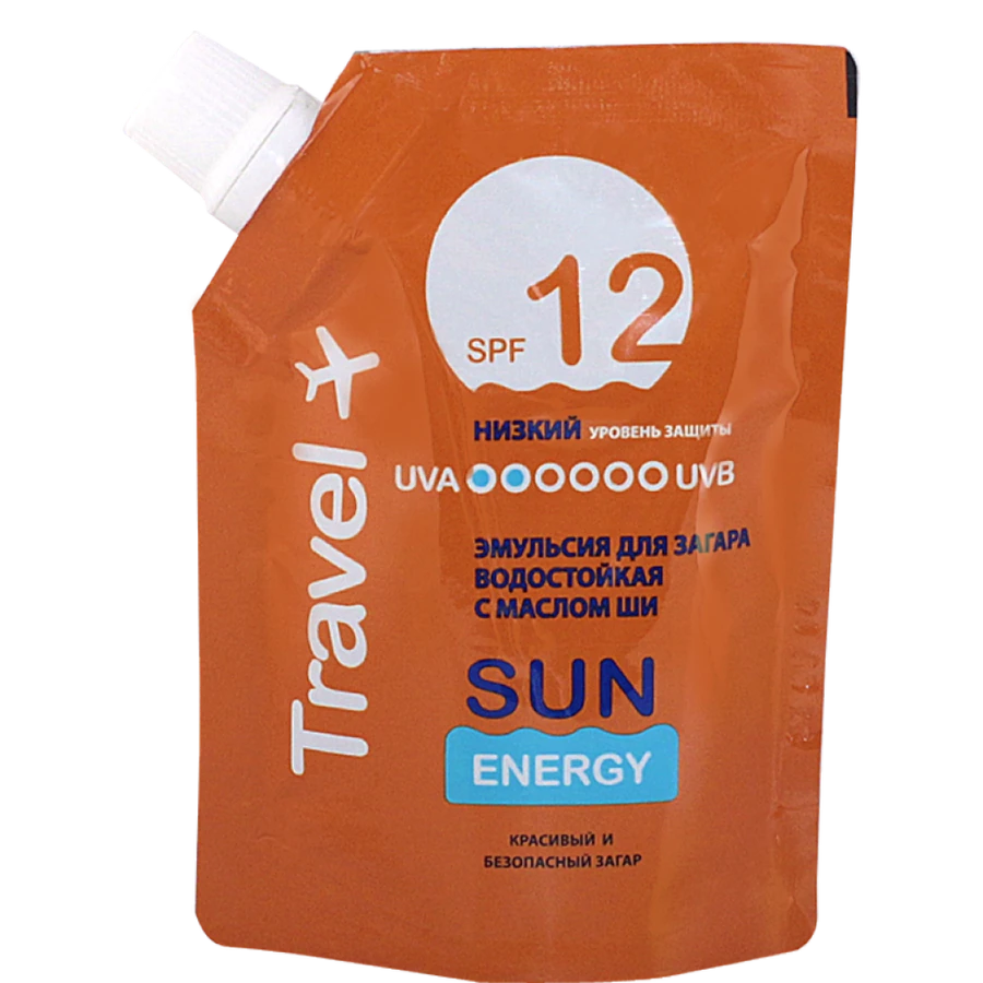 Емульсія для засмаги водостійка з олією ши SPF 12 Sun Energy Travel Emulsion Sun SPF 12 90мол Doypack дой-пак