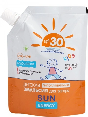 Дитяча гіпоалергенна емульсія для засмаги SPF30 Sun Energy Economy Kids Emulsion SPF 30+ 200мл Doypack дой-пак