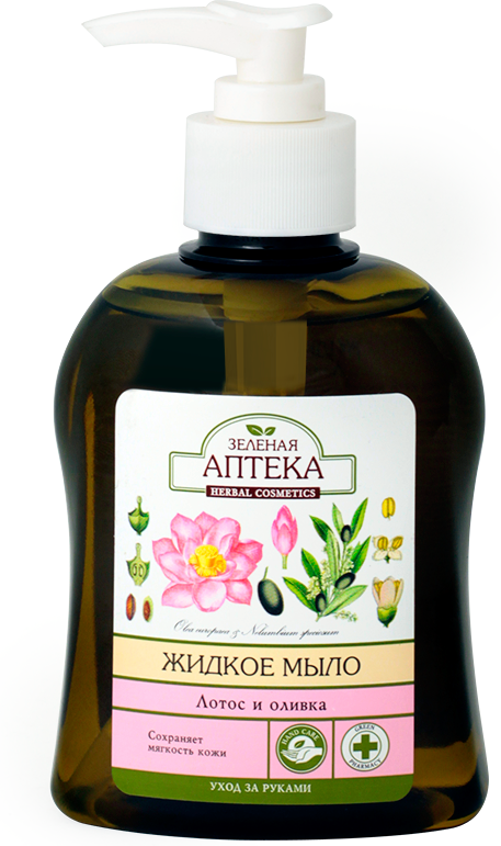 Рідке мило для рук Лотос та Оливка Зелена аптека Liquid Soap Lotus and Olives 300мл