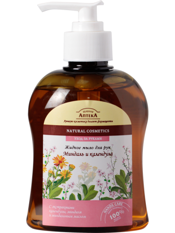 Рідке мило для рук Миндаль та Календула Зелена аптека Liquid Soap Almond and Calendula 300мл