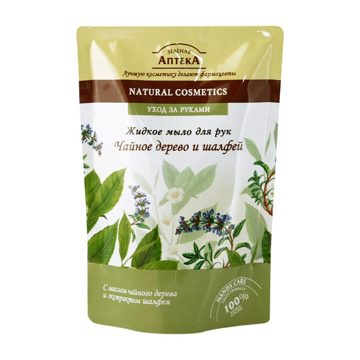 Рідке мило для рук Чайне дерево та Шавлія Зелена аптека Liquid Soap Tea Tree and Sage doypack дой-пак 300мл