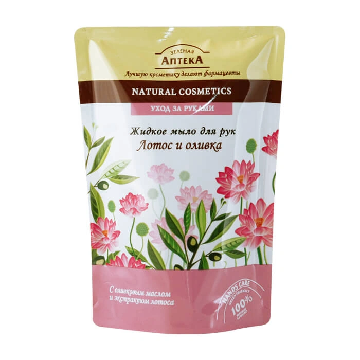 Рідке мило для рук Лотос та Оливка Зелена аптека Liquid Soap Lotus and Olives doypack дой-пак 300мл