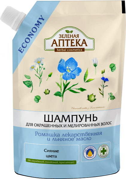 Шампунь Ромашка лікарська та лляна олія Зелена аптека Shampoo Chamomile & Linen doypack 200мл