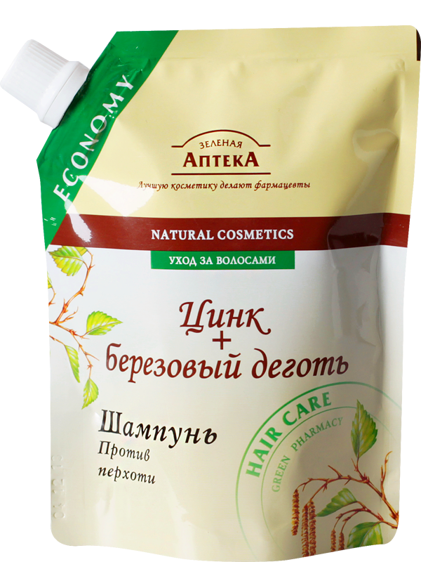 Шампунь Цинк+березовий дьоготь проти лупи Зелена аптека Shampoo Zinc + Birch Tar doypack дой-пак 200мл