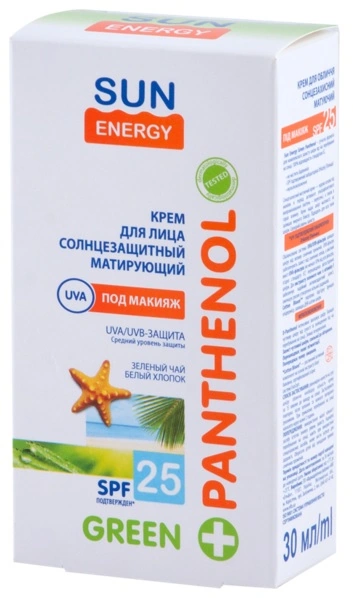 Green Panthenol Крем для обличчя матуючий SPF 25 Sun Energy Green Panthenol Face Cream Matting SPF 25 30мол