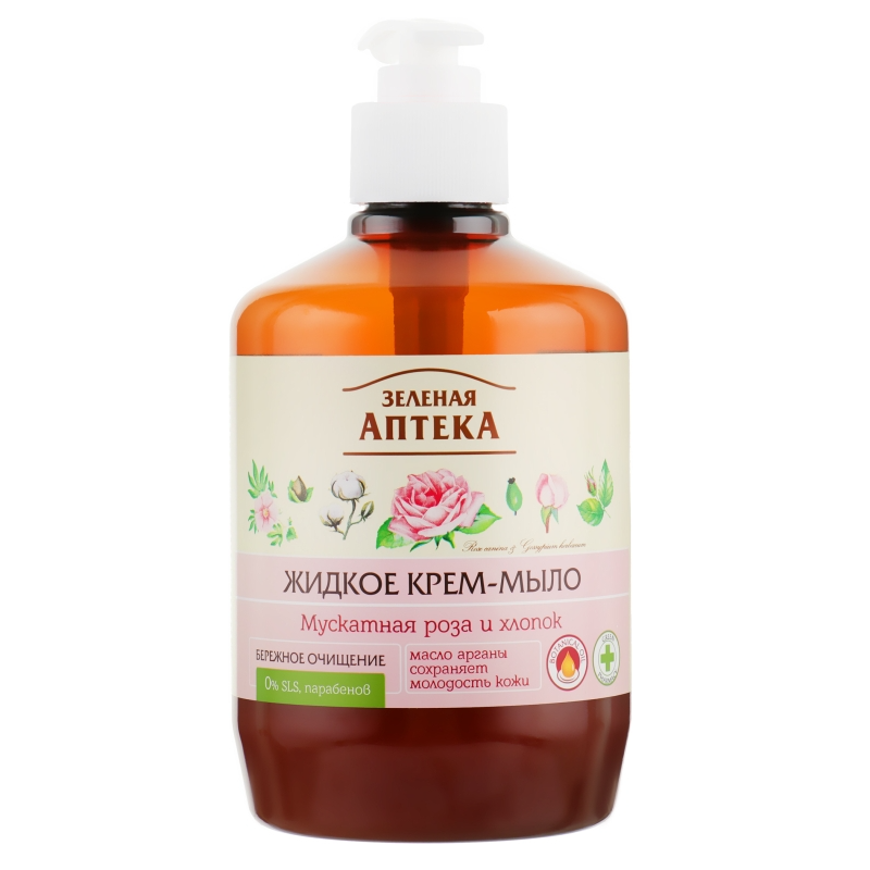 Рідке крем-мило "Мускатна троянда та бавовна" Зелена аптека Liquid Soap Muscat Rose & Cotton 460 мл