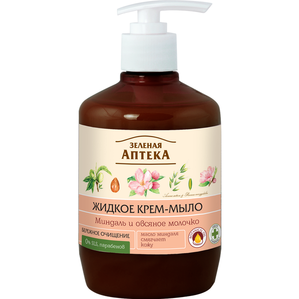 Рідке крем-мило "Миндаль та вівсяне молочко" Зелена аптека Liquid Soap Almonds & Oat Milk 460 мл
