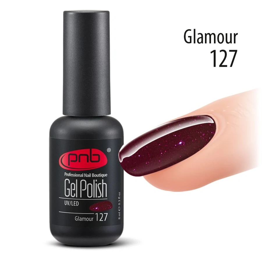 Гель лак PNB №127 Glamour темно-фіолетовий з мікроблиском 8 мл